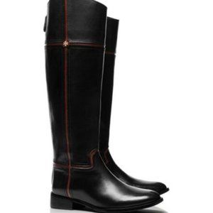 TORY BURCH Juliet Riding BOOTS Black Leather  Brown Size 5 Equestrian  EUC